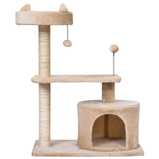 Pawhut Cat Activity Centre | Multi-level Tree Tower With Hideaway & Play Balls - 81cm