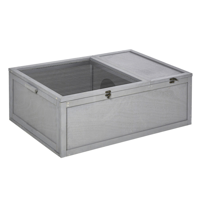 Wooden Tortoise House With Two Rooms & Ventilated Wire Run - 94cm Grey