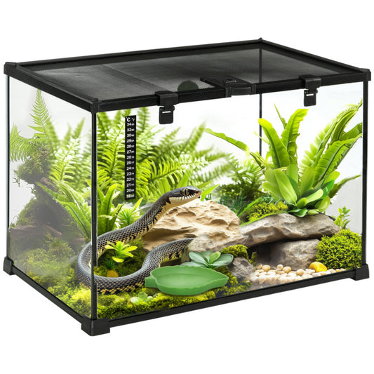 Pawhut Glass Reptile Terrarium Enclosure 50 X 30 X 35 Cm Black For Lizards Snakes Frogs