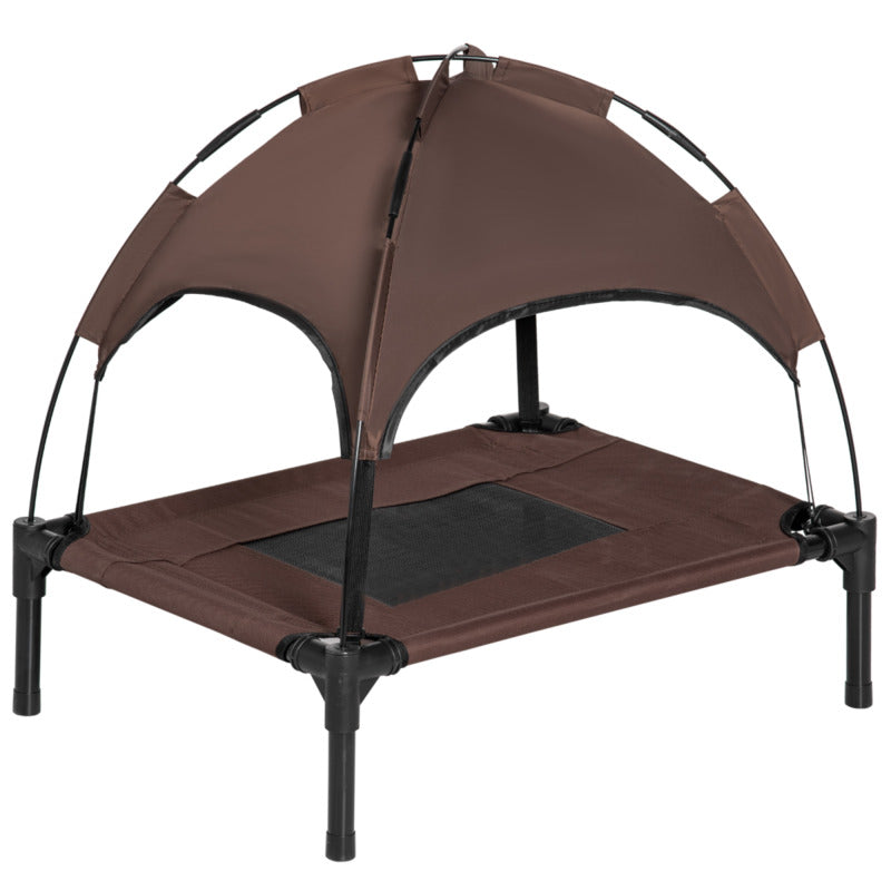 Pawhut Elevated Pet Bed Dog Cot With Canopy - 18cm High, 10kg Capacity, Outdoor Brown