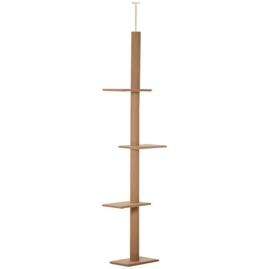 Pawhut Adjustable Floor-to-ceiling Cat Tree With Scratching Post - Brown 228-260cm
