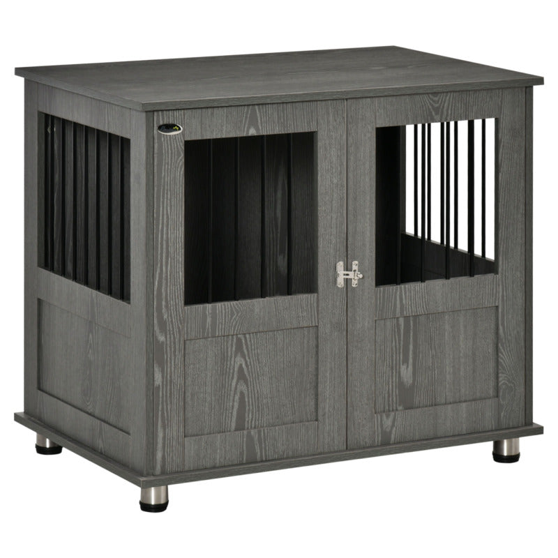 Pawhut Wooden Wire Dog Cage Side Table For Medium Dog - White