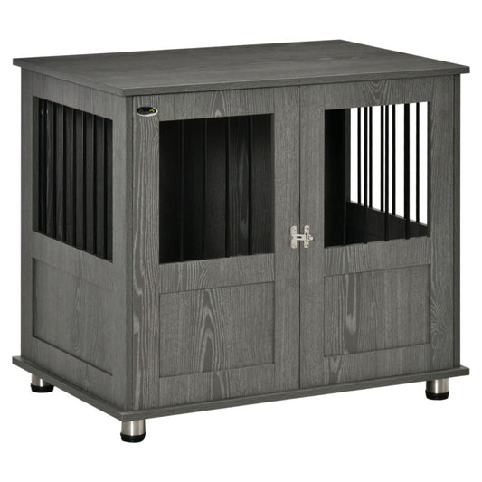 Pawhut Wooden Wire Dog Cage Side Table For Medium Dog - White