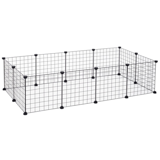Pawhut Metal Wire Pet Playpen 12-panel Guinea Pig Rabbit Cage - Black