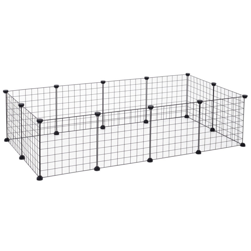 Pawhut Metal Wire Pet Playpen 12-panel Guinea Pig Rabbit Cage - Black