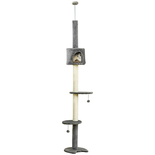 Pawhut Multi-floor Cat Tree With Solid Scratching Post And Cozy Cat Box - Light Grey