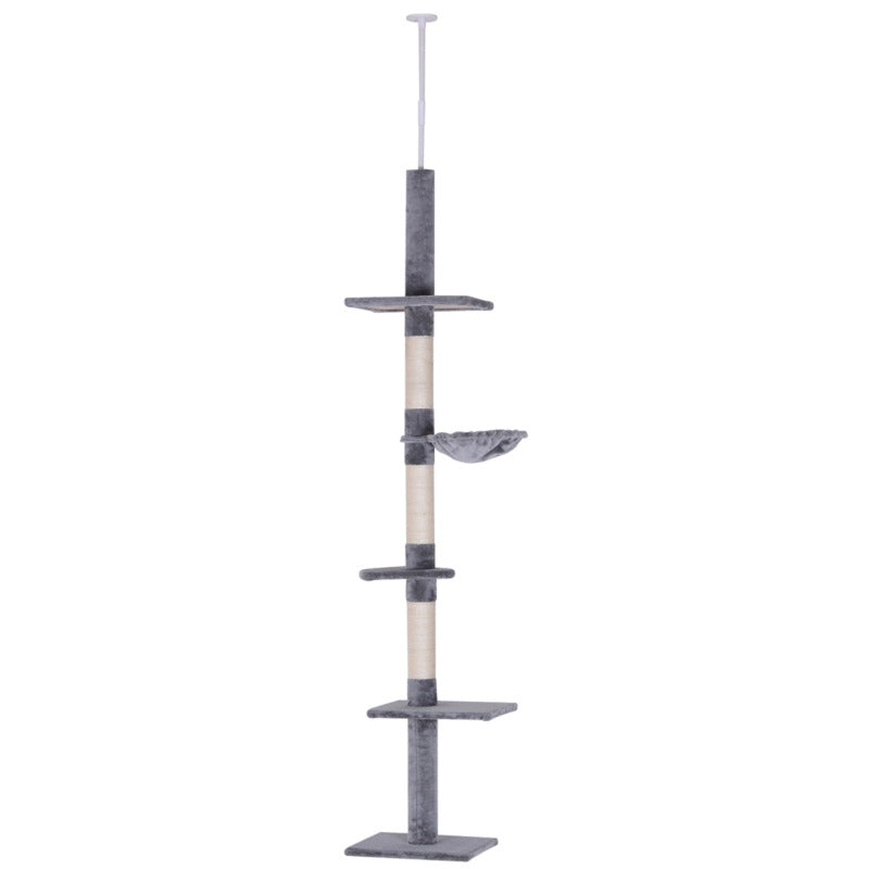 Floor To Ceiling Cat Tower Scratching Post - Adjustable Height 230-260cm, 5 Terraced Levels