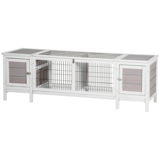 Pawhut Grey Indoor Rabbit Hutch With Separable Guinea Pig Cage And Slide-out Tray