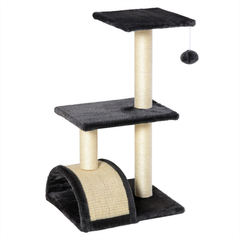 Sisal Cat Tree Activity Centre With Scratching Post & Hanging Ball - Grey