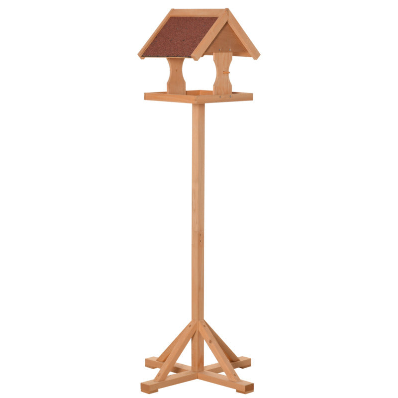 Pawhut Fir Wood Freestanding Bird Feeder With Protective Roof - Weather Resistant