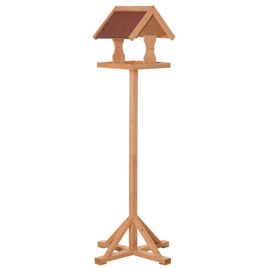Pawhut Fir Wood Freestanding Bird Feeder With Protective Roof - Weather Resistant