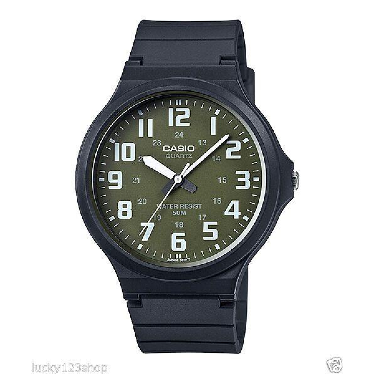 Casio Men's Analogue White Number Green Dial Watch MW-240-3BVDF