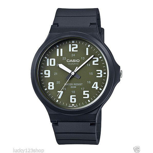 Casio Men's Analogue White Number Green Dial Watch MW-240-3BVDF