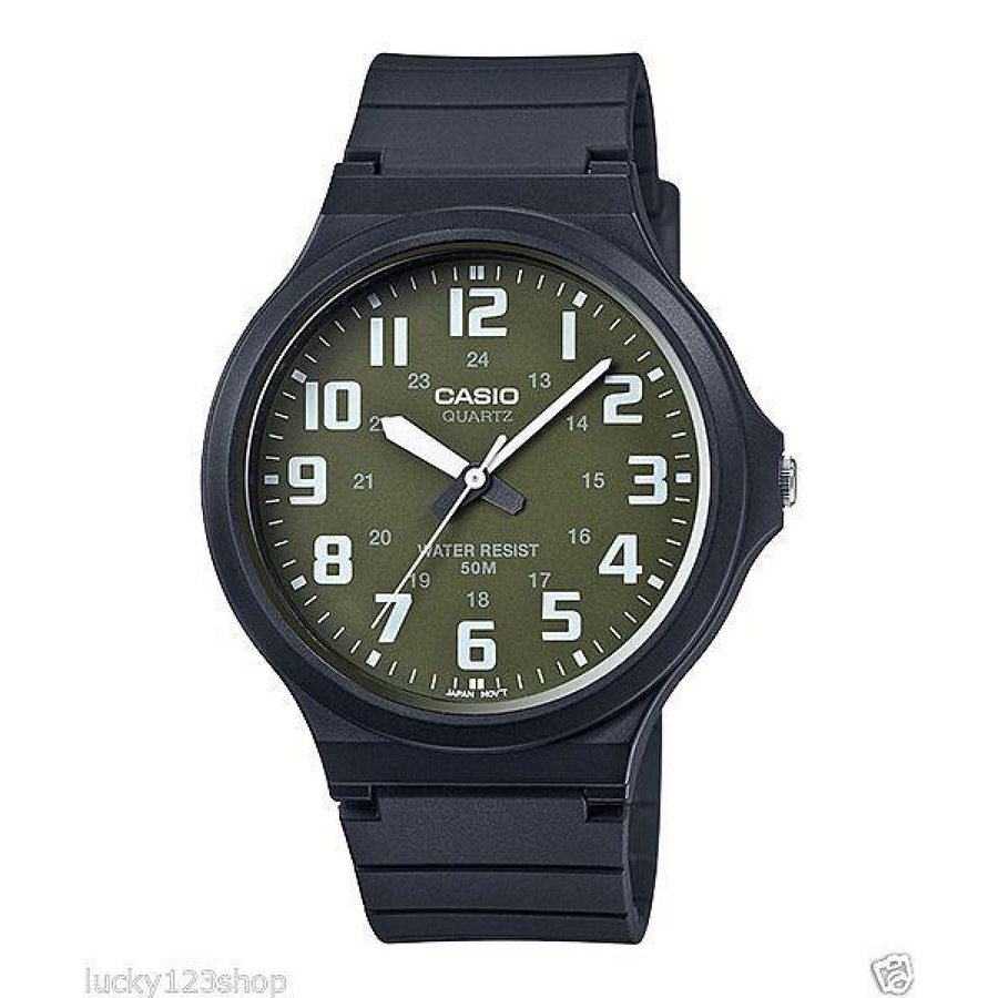 Casio Men's Analogue White Number Green Dial Watch MW-240-3BVDF