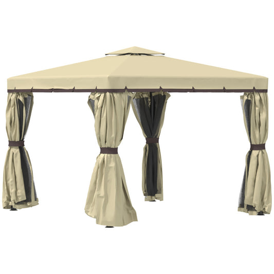 Outsunny 3x3m Aluminium & Steel Patio Gazebo With Water-repellent Canopy & Mosquito Netting - Beige