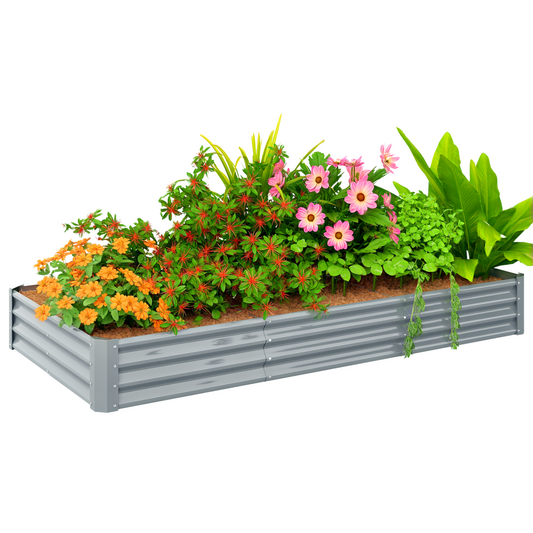 Outsunny Galvanised Raised Garden Bed, 240x120x30cm Raised Bed, Silver