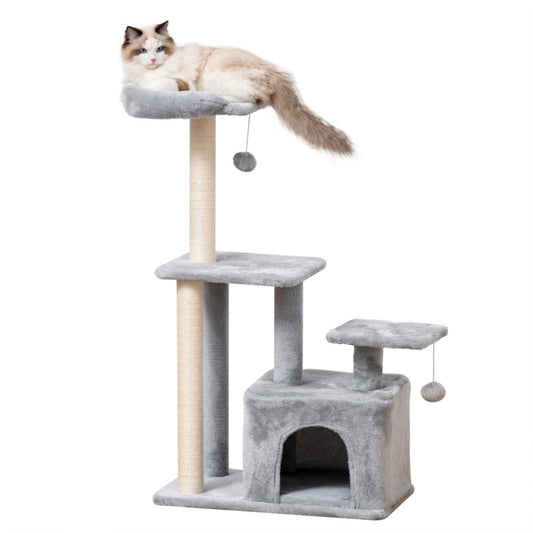 Pawhut Cat Tree Tower W/ Sisal Scratching Posts & Hanging Ball Condo 60 X 40 X 114cm