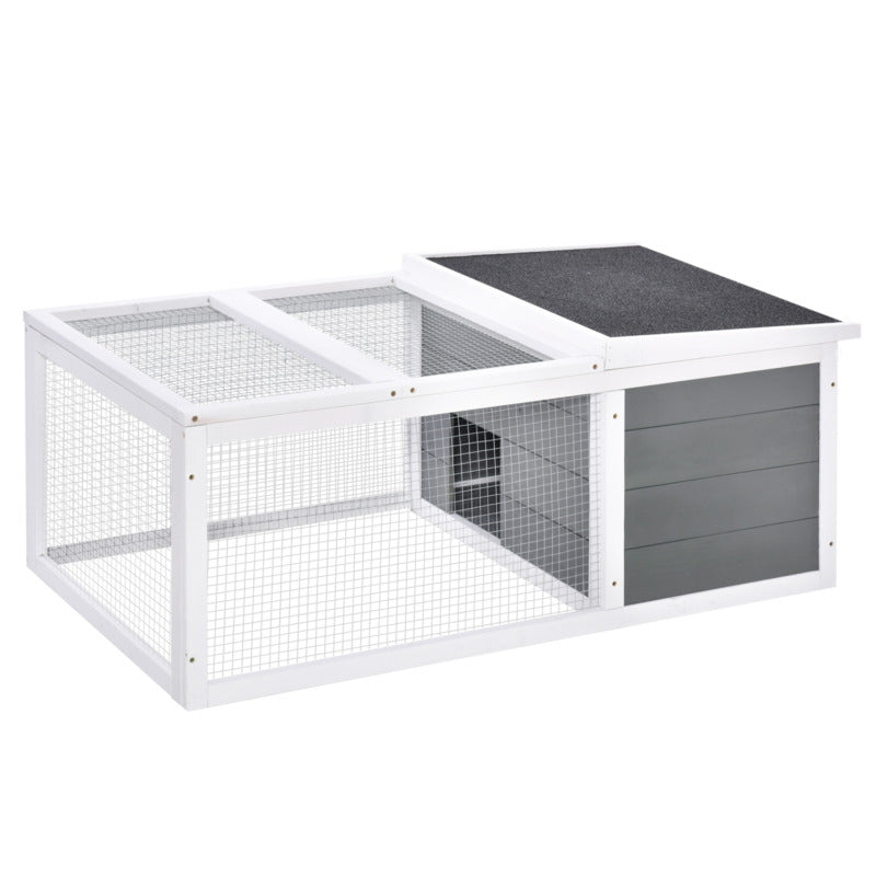Pawhut Wooden Small Animal Hutch With Water-resistant Asphalt Roof - All-season Pet Run