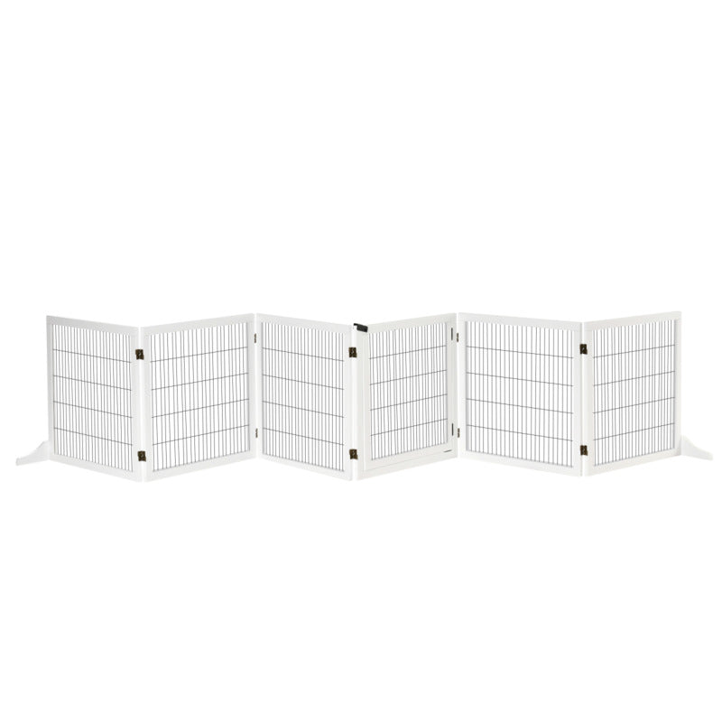 Freestanding Dog Gate 6 Panel Foldable Pet Barrier 432cm Long White