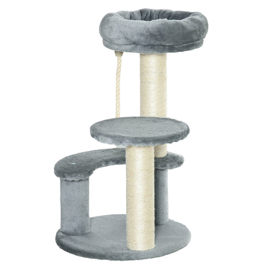 Pawhut Cat Tree Scratcher Activity Play Centre With 2 Perches & Hanging Sisal Rope