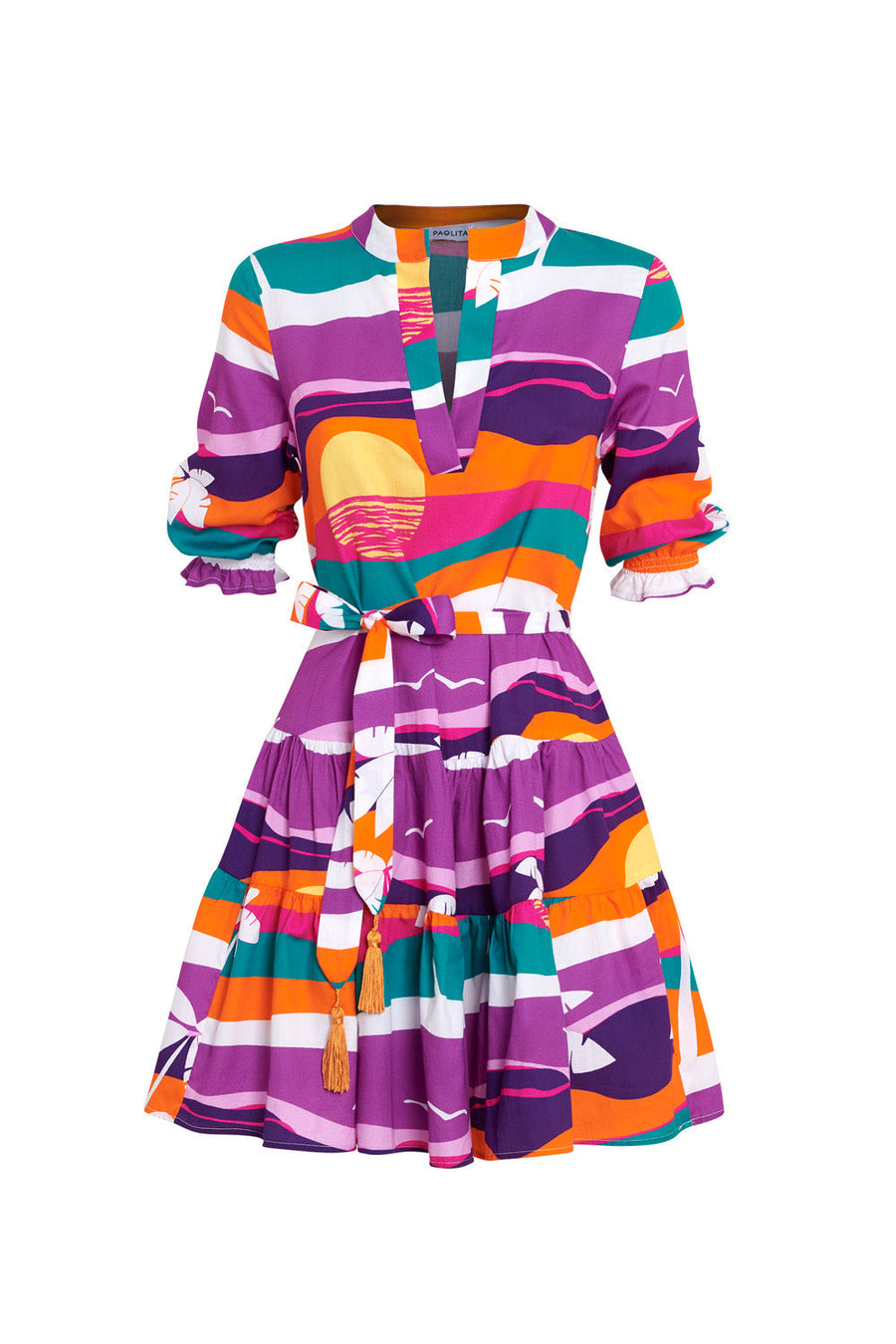Malibu Sunset Long Sleeve Ruffle Dress - XS
