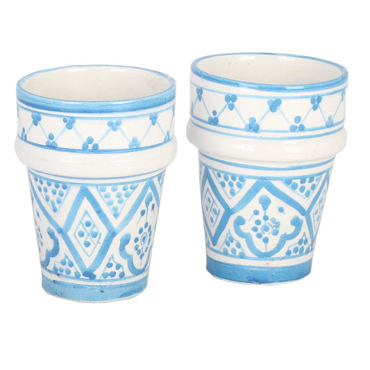 Marokkanische Keramik-Becher Sakina 2er-Set - Blau / Weiss