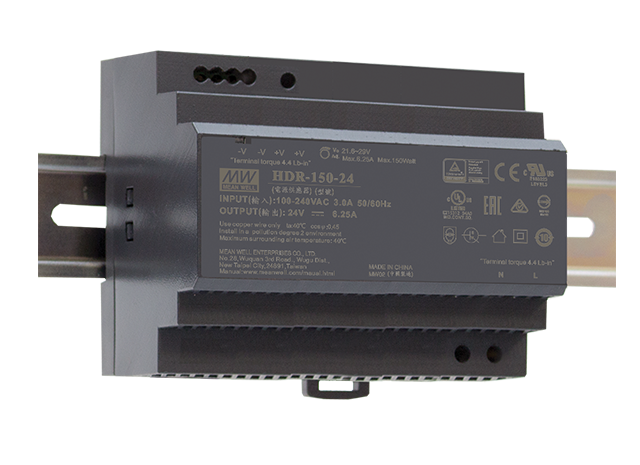 Mean Well HDR-150-24 – 24 V Hutschienen-Netzteil 150 W, Ultra Slim, DIN-Rail, TÜV, CE, UL
