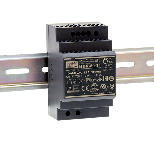 Mean Well HDR-60-24 – 24 V Hutschienen-Netzteil 60 W, Ultra Slim, DIN-Rail, TÜV, CE, UL