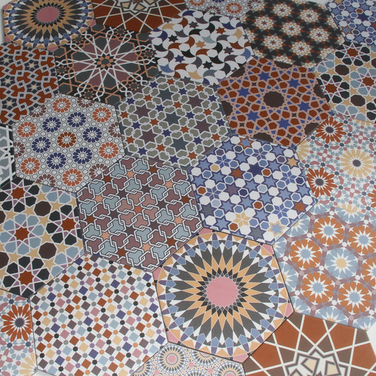 Orientalisch Patchwork-Fliesen – 32,8x28,5 cm Hexagon