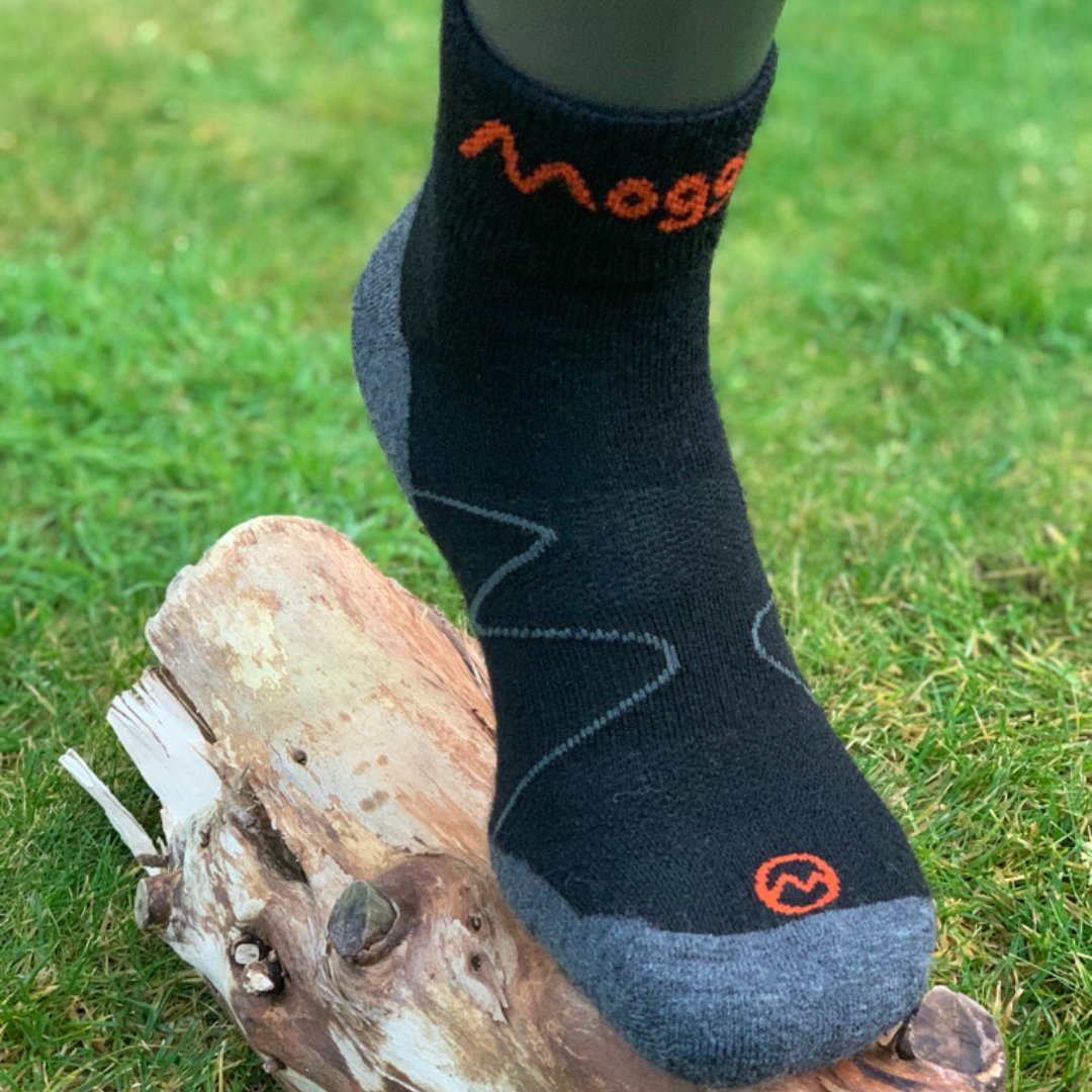 Moggans Merino Wool Ankle Running Socks, Set of 2 Extra Large / Black