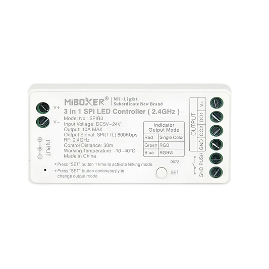 MiBoxer SPIR3 SPI LED Controller – 3-in-1 einfarbig, RGB & RGBW, 2.4 GHz Funk, 5-24 V, 10 A