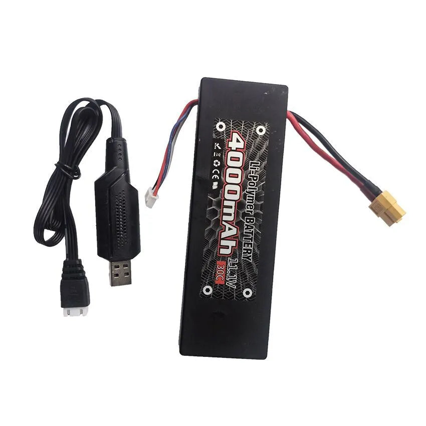 MJX 3S 30C 11.1V 4000MAH Lithium Battery - XT60 Plug for MJX 10208 V2, H8H RC Car - Battery x1 + Charging Cable x1