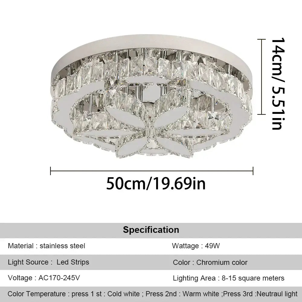Chrome Crystal Adjustable Ceiling Chandelier - Dia 50cm / CCT changing