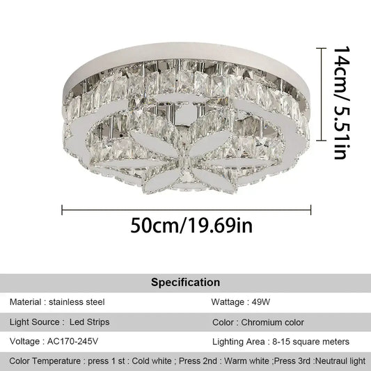 Chrome Crystal Adjustable Ceiling Chandelier - Dia 50cm / CCT changing