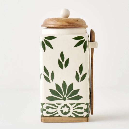 Molly Ceramic Jar with Acacia Lid & Spoon - Big
