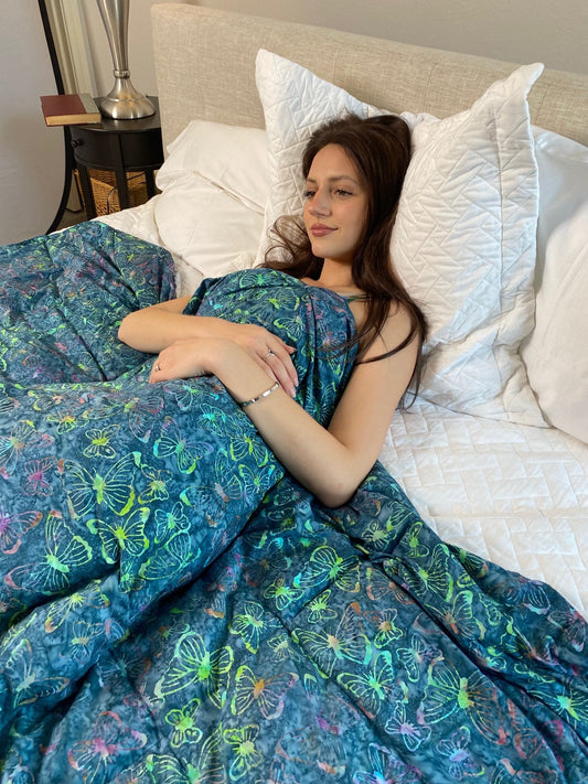 Teal Butterflies Weighted Blanket - Twin 42x72" / 12 lbs