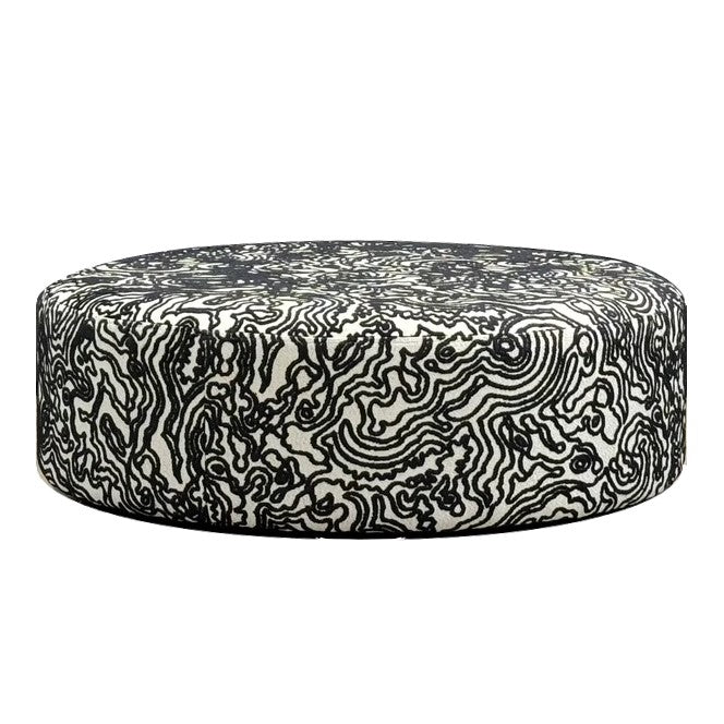 Noelle Black Fabric Large Round Accent Footstool