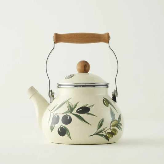 Olive Enamel Teapot with Wooden Handle
