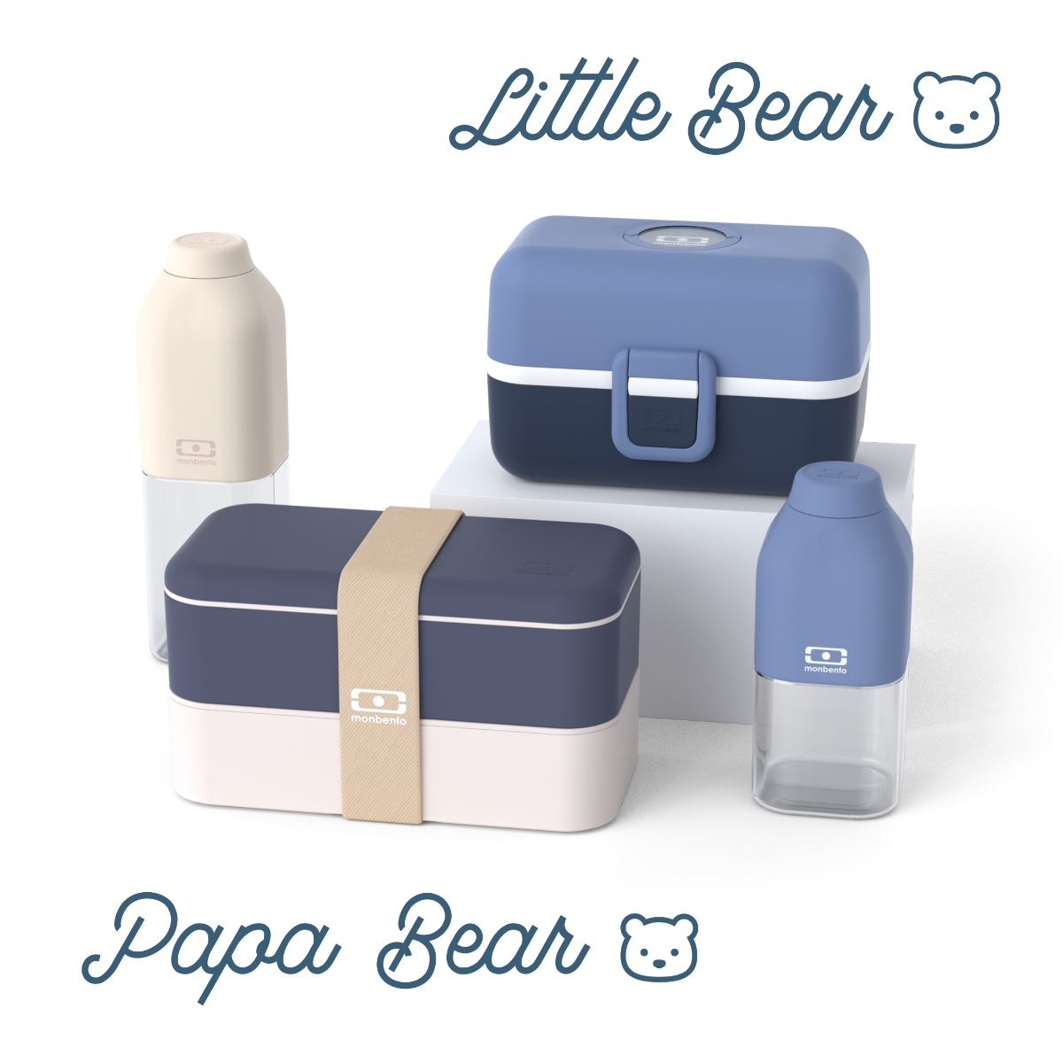 Set Lunchboxen Eltern-Kind "Papa Bear/ Little Bear" blau