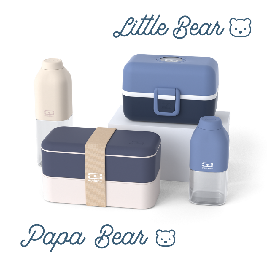 Set Lunchboxen Eltern-Kind "Papa Bear/ Little Bear" blau