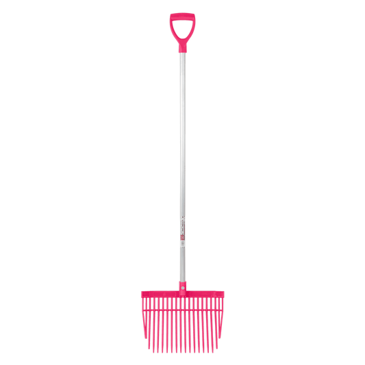 PC Bedding Fork with D Handle | Lightweight Stable and Yard Mucking Out Fork - Pink