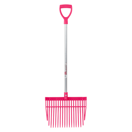 PC Bedding Fork with Short D Handle | Lightweight Stable and Yard Mucking Out Fork - Pink