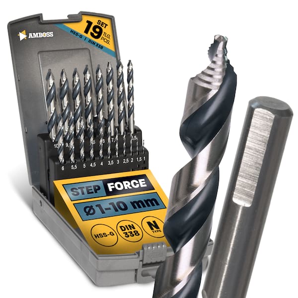 19-tlg. Step Force Set Spiralbohrer HSS-G DIN 338 (Ø 1-10 mm)