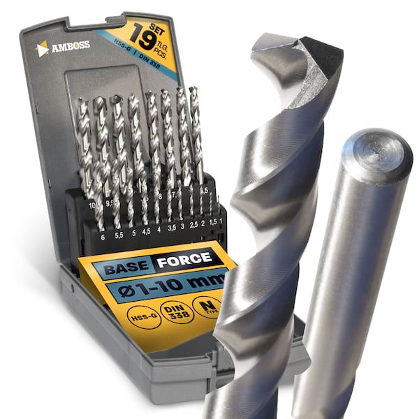 19-tlg. Base Force Set Spiralbohrer HSS-G DIN 338 (Ø 1-10 mm)
