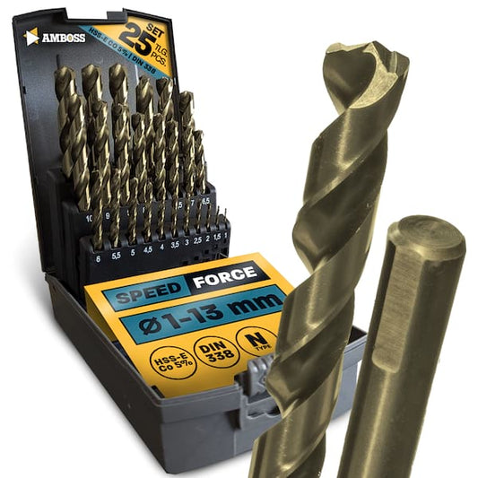 25-tlg. Speed Force Set Spiralbohrer HSS-E Co5 % DIN 338 (Ø 1-13 mm)