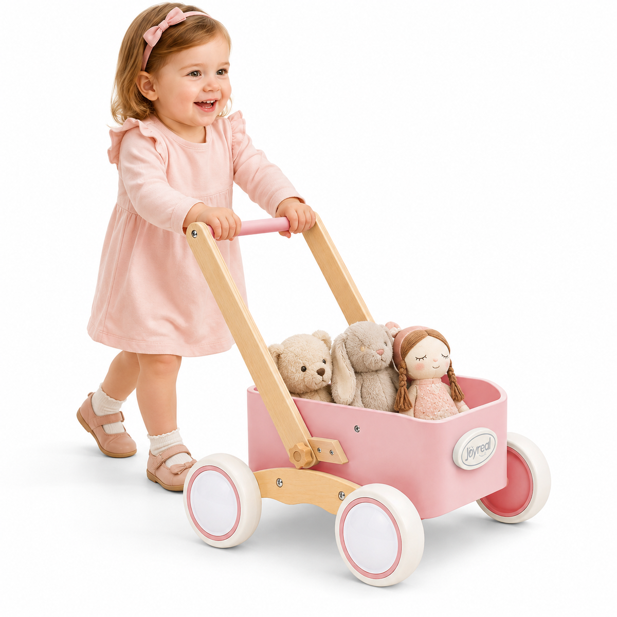 Wooden Baby Push Walker & Toddler Wagon | 2-in-1 Walking Toy