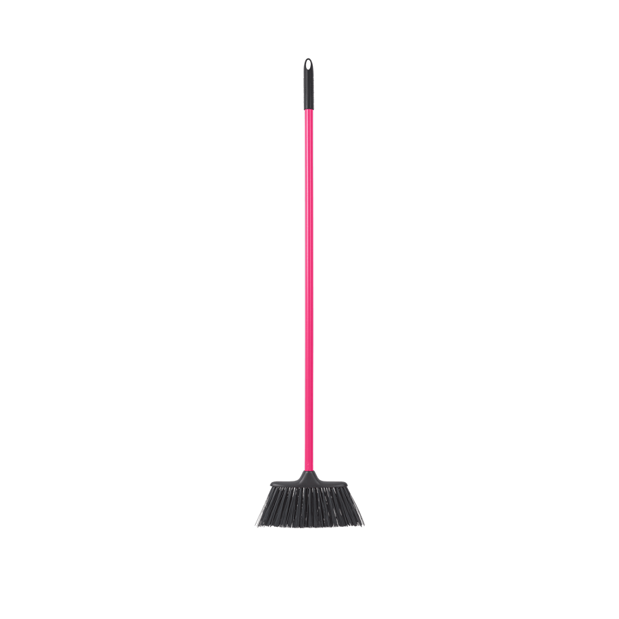 Poly Yard Broom | Lightweight Narrow Profile Soft Bristle Yard and Site Broom - Pink