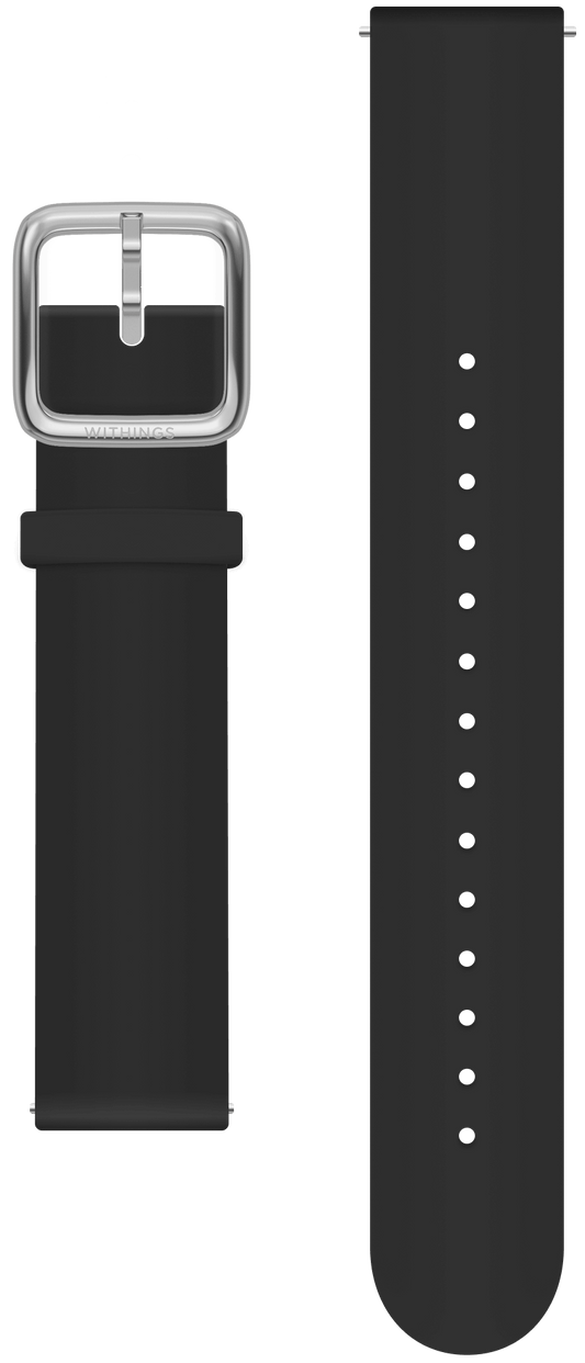 Premium silicone Wristband black 18mm, silver buckle