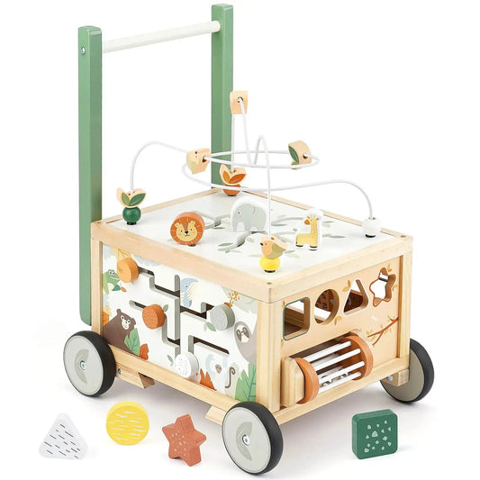 Wooden Push Walker Activity Center | 8-in-1 Montessori Toy for Toddlers