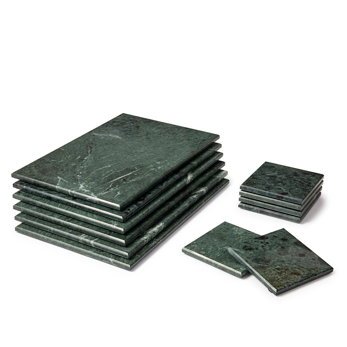 12pc Rectangle Marble Placemats & Square Coasters Set - 30cm x 20cm - Green